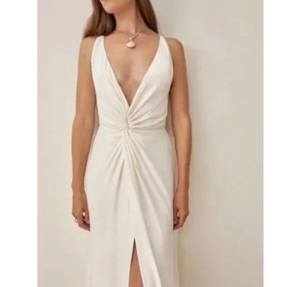 Reformation Bray V Neck Twist Front Maxi Dress Gown Bridal Ivory Wedding - Sz 2 - Picture 1 of 11